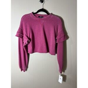 7 for all Mankind Ruffle Cropped Pullover Sweatshirt Top Berry Size XS NEW